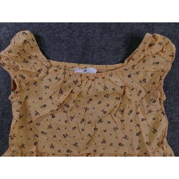 HM Crop Top Youth 14 Yellow Ditzy Floral Peplum Ruffle Sleeve Costal Cottage - Picture 2 of 10